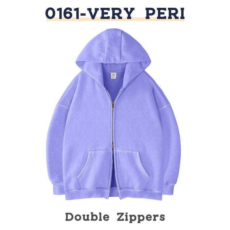 Casual zippered hoodie for men in a stylish purple color with double zippers and pockets.