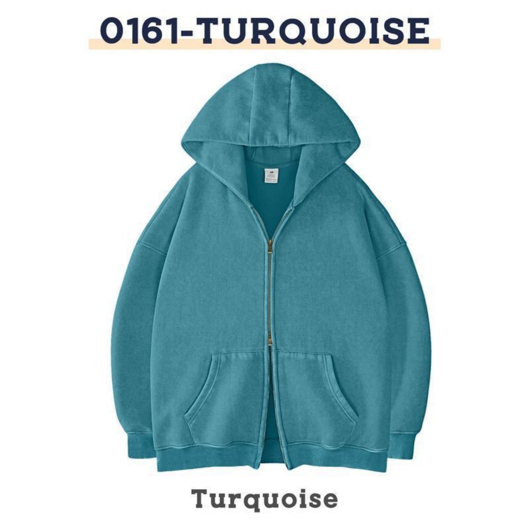 Casual zippered hoodie for men in 0161 turquoise color, featuring a loose fit, pockets, and comfortable fabric.