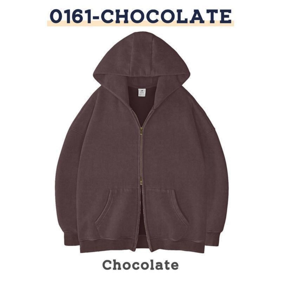 Casual zippered hoodie for men in 0161 Chocolate color with pockets and loose fit design.