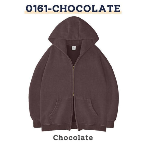 Casual zippered hoodie for men in 0161 Chocolate color with pockets and loose fit design.